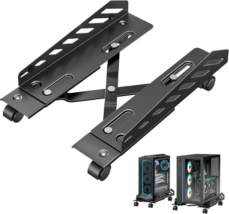 PEGZONE Adjustable PC Stand for Floor(400-510mm D, 160-300mm W), PC Tower Stand with 4 Caster Wheels, Ventilated Under Desk CPU Cart Holder for Office, Gamers, Black - Image 1